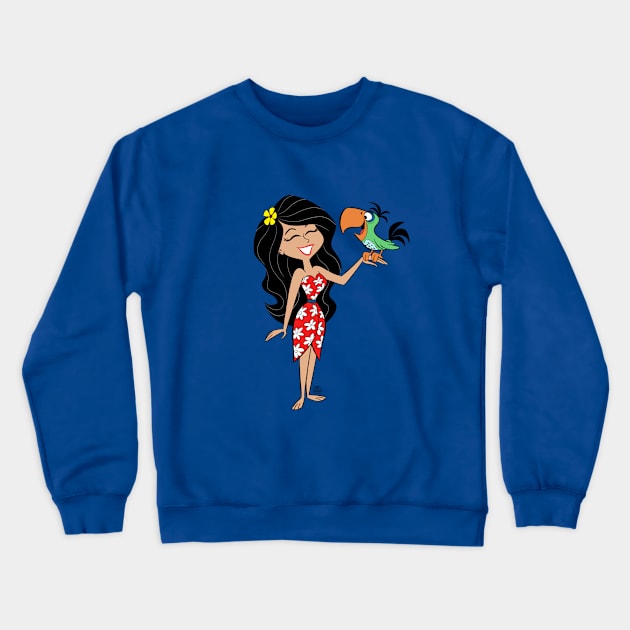 PRETTY ISLAND WOMAN AND TROPICAL BIRD Crewneck Sweatshirt by markscartoonart62